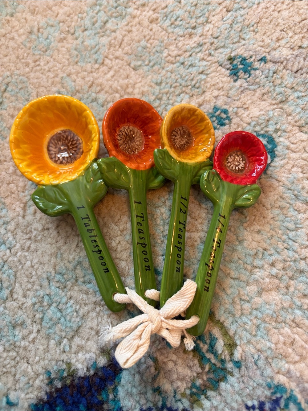 Pier 1 Ceramic Sunflower Measuring Spoon Set - Yellow, Orange, Red